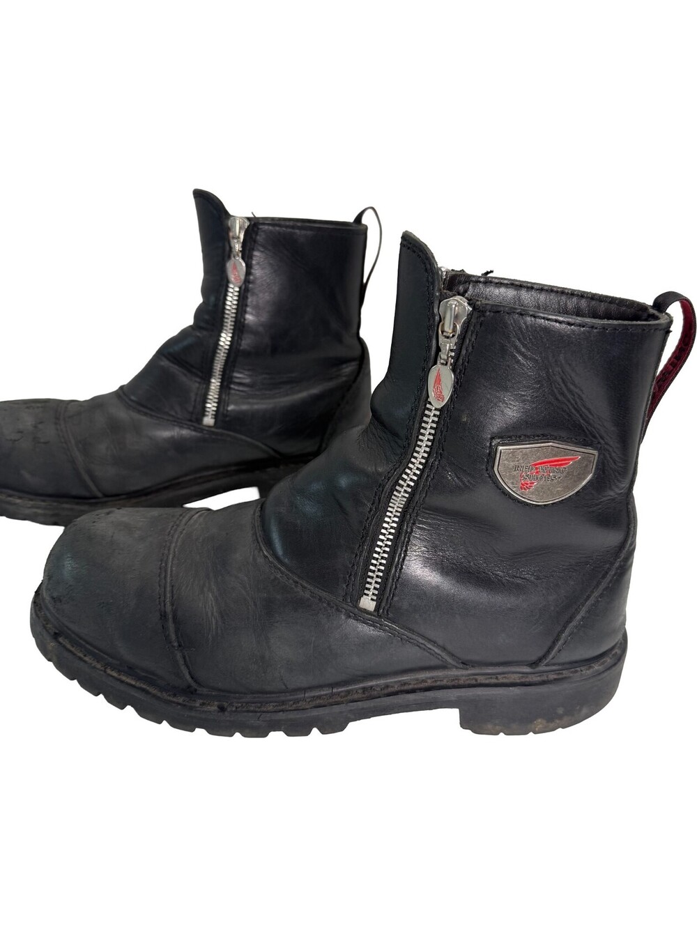 RED WING 965 Mens 9D Steel Toe Black Leather Motorcycle Work Boots Vibram Zips